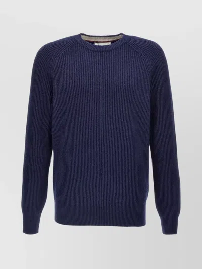 Brunello Cucinelli Ribbed Crew Neck Sweater In Blue