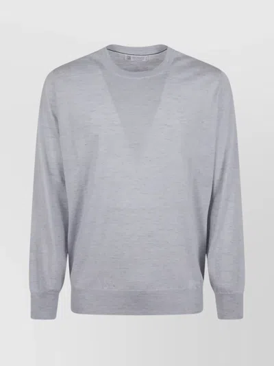 Brunello Cucinelli Ribbed Crew Neck Sweater With Long Sleeves In Blue