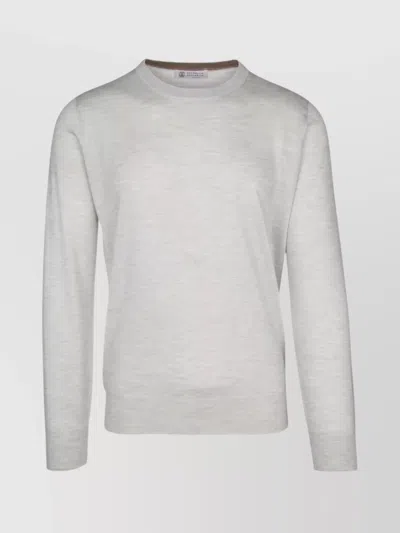 Brunello Cucinelli Ribbed Crew Neck Sweater With Long Sleeves In Gray