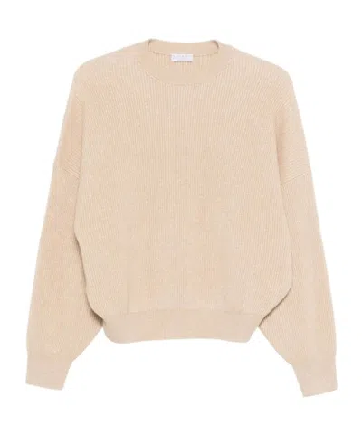 Brunello Cucinelli Ribbed Crew-neck Sweater In Neutral