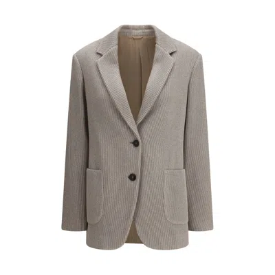 Brunello Cucinelli Ribbed Deisgn Lurex Jacket In Neutral