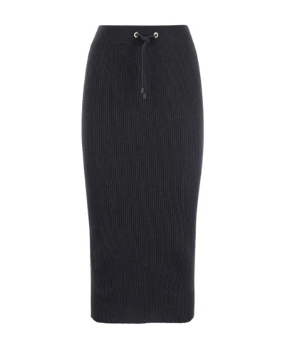Brunello Cucinelli Metallic Ribbed Cashmere-blend Midi Skirt In Black