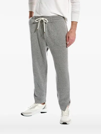 Brunello Cucinelli Ribbed Drawstring Track Pants In Gray