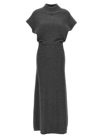 Brunello Cucinelli Ribbed Dress In Gray