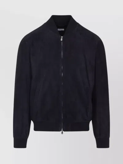BRUNELLO CUCINELLI RIBBED EDGES SUEDE LEATHER JACKET