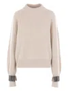 Brunello Cucinelli Ribbed Embellished-cuff Sweater In Neutral