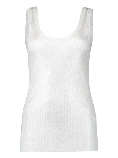 Brunello Cucinelli Ribbed Foiled Top In White