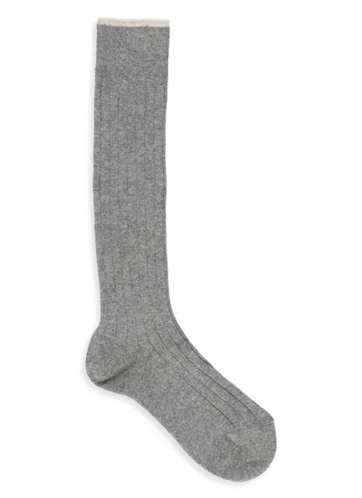 Brunello Cucinelli Ribbed Grey Cashmere Socks