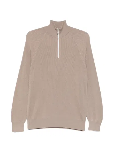 Brunello Cucinelli Ribbed Half-zip Sweater In Neutral