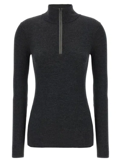 Brunello Cucinelli Ribbed Half-zip Turtleneck Sweater In Black