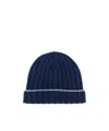 Brunello Cucinelli Navy Blue Logo Beanie Hat In Blue