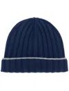 Brunello Cucinelli Ribbed Cashmere Knit Beanie In Blue