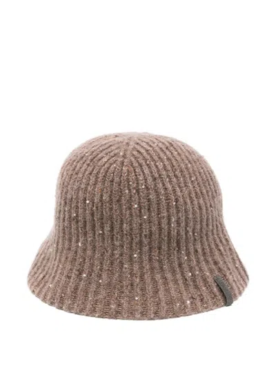 Brunello Cucinelli Ribbed Hat In Brown