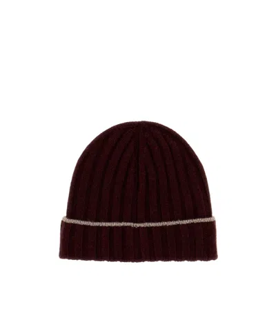 Brunello Cucinelli Ribbed-knit Contrast-stripe Beanie Hat In Brown