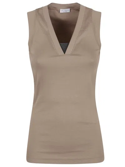 Brunello Cucinelli Scollo V S/m In Beige