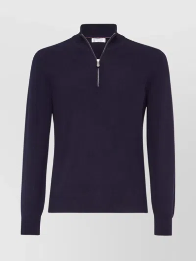 Brunello Cucinelli Ribbed High-neck Cashmere Knit Sweater In Black