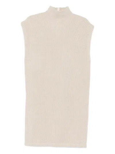 Brunello Cucinelli Ribbed High-neck Dress In Neutral