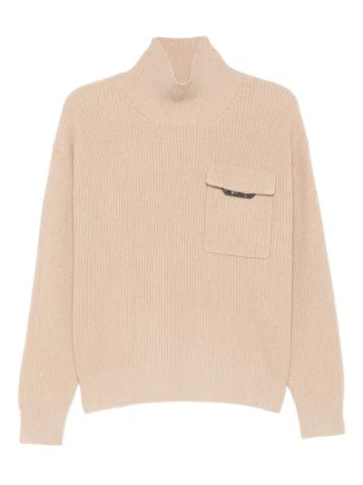 Brunello Cucinelli Ribbed High-neck Sweater In Neutral