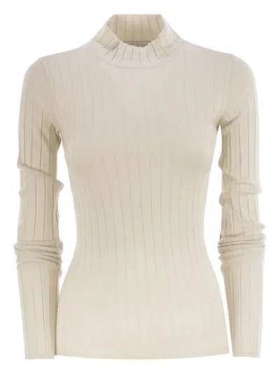 Brunello Cucinelli Ribbed High-neck Sweater In Neutral