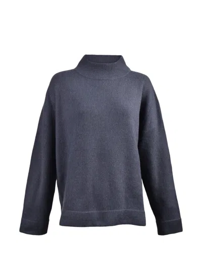 Brunello Cucinelli Ribbed High-neck Sweater In Blue