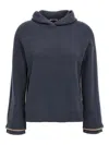 Brunello Cucinelli Ribbed Texture Hooded Sweater With Long Sleeves In Blue