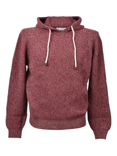 Brunello Cucinelli Ribbed Hoodie In Red