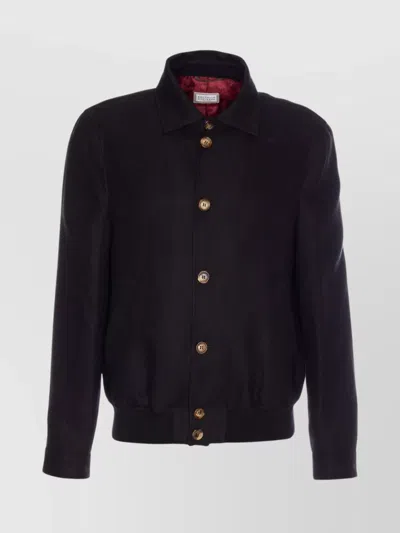 Brunello Cucinelli Ribbed Jacket With Lateral Pockets And Collar In Black