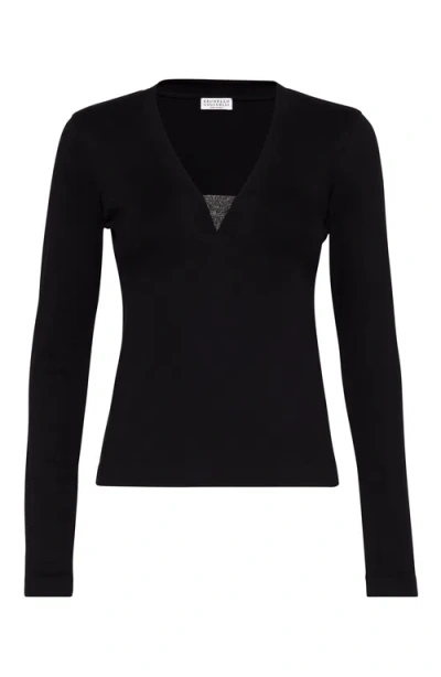 Brunello Cucinelli Ribbed Jersey T-shirt In Black
