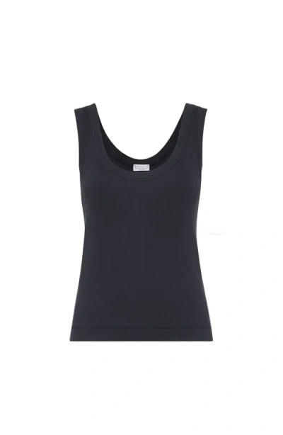 Brunello Cucinelli Ribbed Jersey Top In Blue