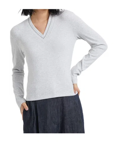 Brunello Cucinelli Ribbed Jersey Top In Gray