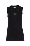 Brunello Cucinelli Women's Stretch Cotton Ribbed Jersey Top With Precious Insert In Black