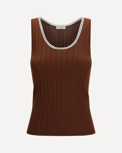 Brunello Cucinelli Ribbed Jersey Top In Brown