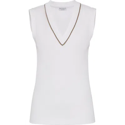 Brunello Cucinelli Ribbed Jersey Top In Off-white