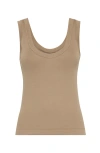 Brunello Cucinelli Grey Sleveless Top With Round Neck And Monile Detail On The Neck In Cotton Woman In Walnut