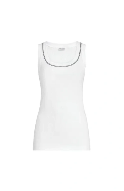 Brunello Cucinelli Ribbed Jersey Top In White