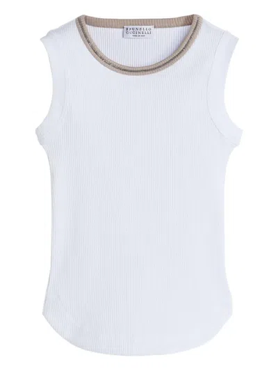 Brunello Cucinelli Kids' Ribbed Jersey Top In White