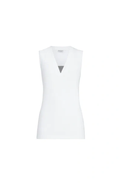 Brunello Cucinelli Stretch Cotton Jersey Tank Top With Precious Faux-layering Clothing In White