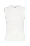 Brunello Cucinelli Ribbed Jersey Top In Natural