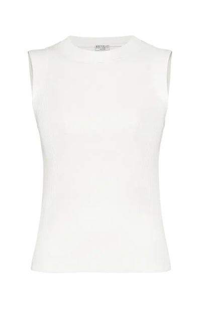 Brunello Cucinelli Ribbed Jersey Top In Natural