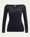 Brunello Cucinelli Black V-neck Pullover With Beads Detailing In C055 Anthracite