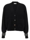 Brunello Cucinelli Ribbed Texture Cardigan With Contrasting Cuffs In Black