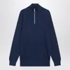 Brunello Cucinelli Ribbed Cotton Jumper High Collar In Blue