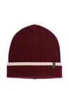 Brunello Cucinelli Cashmere Hat Monili Detail Fold Ribbed Knit In Red