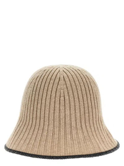 Brunello Cucinelli Ribbed Knit Bucket Hat In Beige