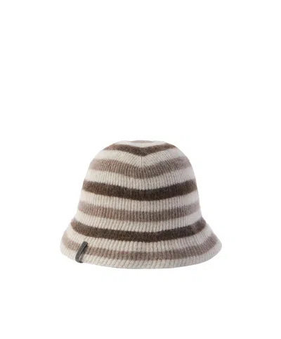 Brunello Cucinelli Bead-embellished Striped Metallic Ribbed-knit Bucket Hat In Multi