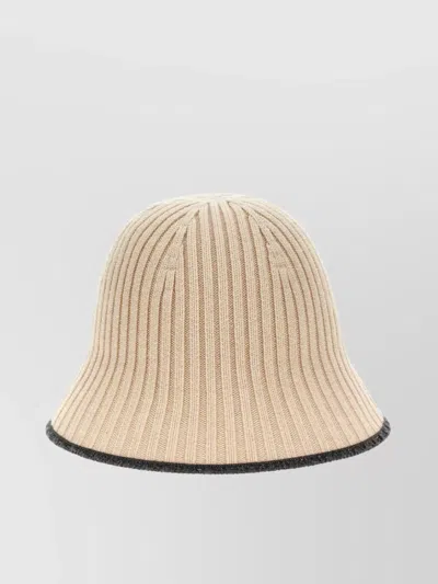 Brunello Cucinelli Embellished Ribbed-knit Bucket Hat In Beige
