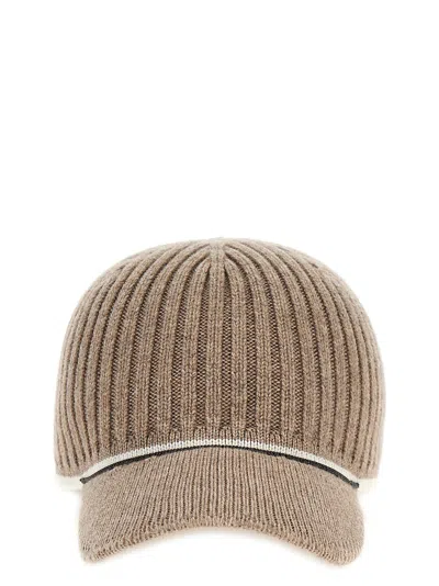 Brunello Cucinelli Ribbed Knit Cap Hats In Beige