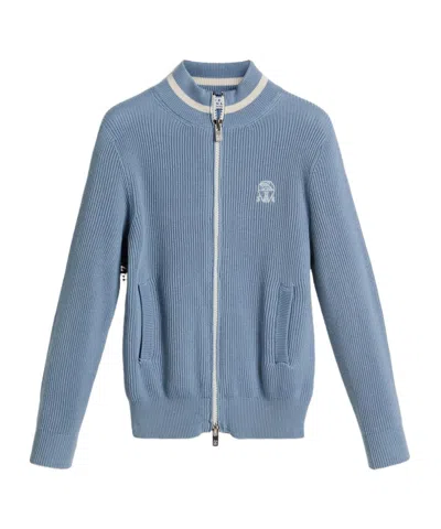 Brunello Cucinelli Kids' Ribbed-knit Cardigan In Blue