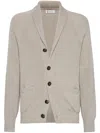 Brunello Cucinelli Ribbed Cotton Shawl Collar Cardigan In 中性色