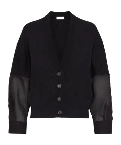 Brunello Cucinelli Ribbed Knit Cardigan In Black